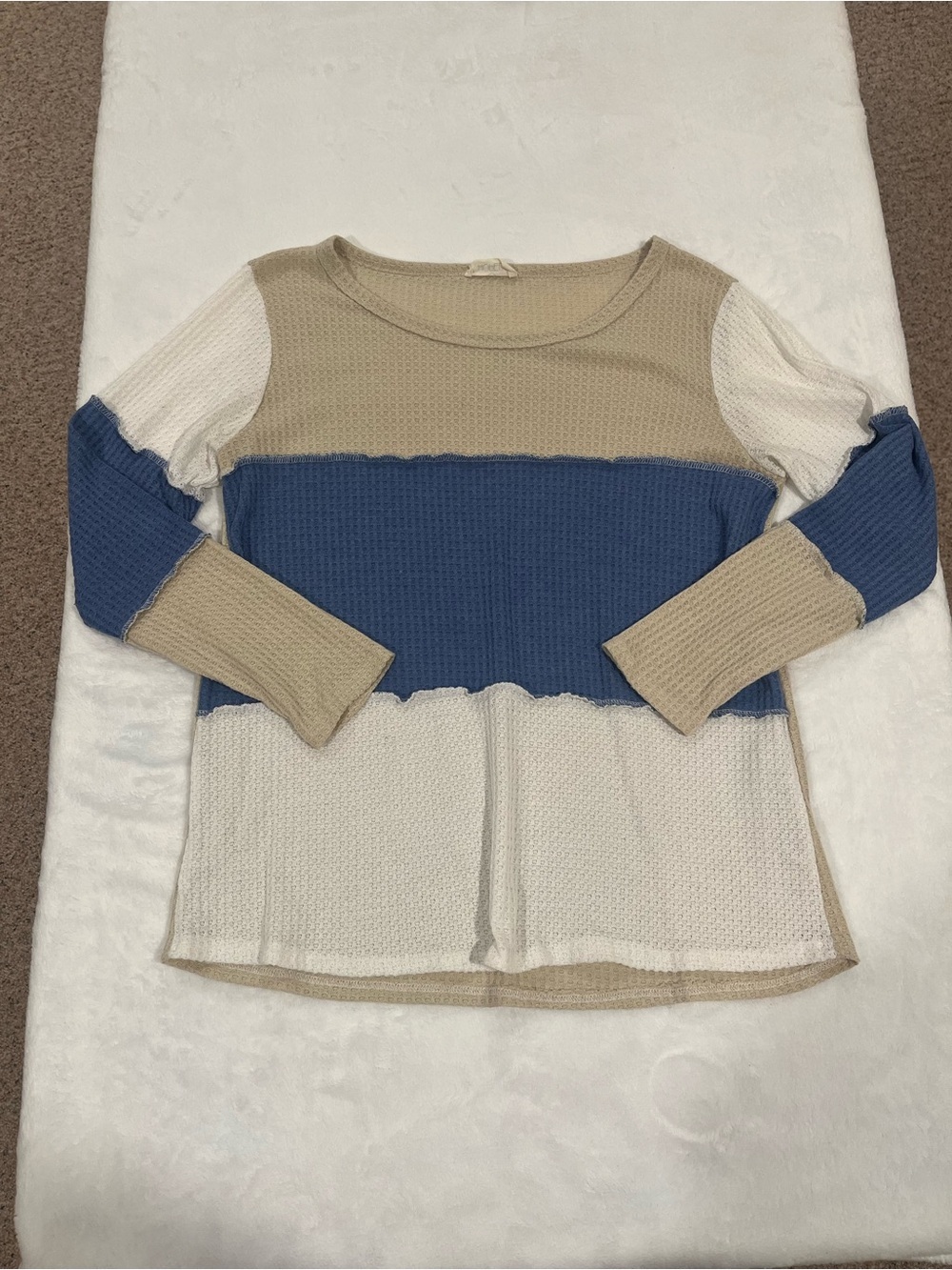 Hopely Women's Color Block Waffle Knit Long Sleeve Top - Small